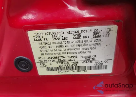 2006 Nissan Sentra 1.8S из США, поврежденный, VIN 3N1CB51D76L502993